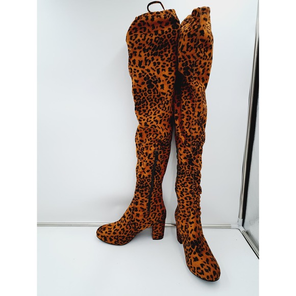 NWOB Vespose Thigh High Back Tie Leopard print soft upper 1/4 zip Boot 8. - Picture 6 of 8